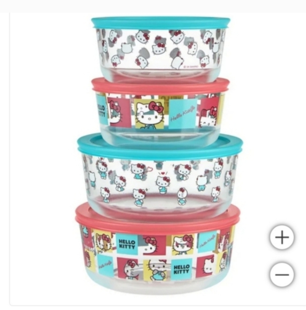 NEW Pyrex Hello Kitty 8 Piece Decorated Glass Food Storage Bowls W/ Lid … - Picture 3 of 4